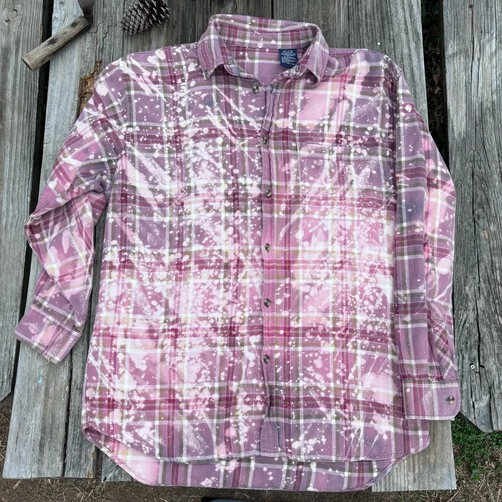 Handmade One of A Kind Bleached Out Farmgirl Flannel! - Picture 2 of 6